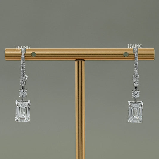 Emerald And Round Diamond Drop Earrings