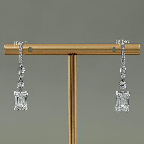 Emerald And Round Diamond Drop Earrings