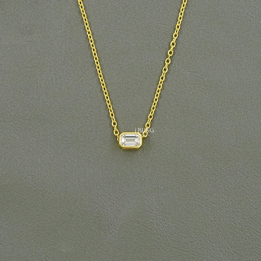 Emerald Cut Lab Diamond Bezel Set Solitaire Necklace Pendants