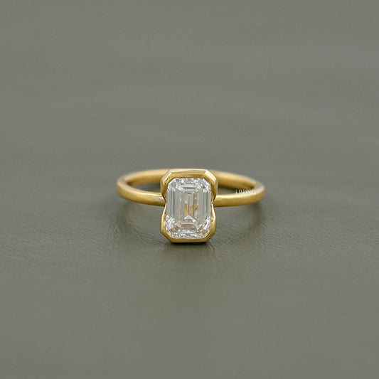 Bezel Set Emerald Cut Lab Diamond Engagement Ring