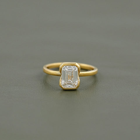 Bezel Set Emerald Cut Lab Diamond Engagement Ring