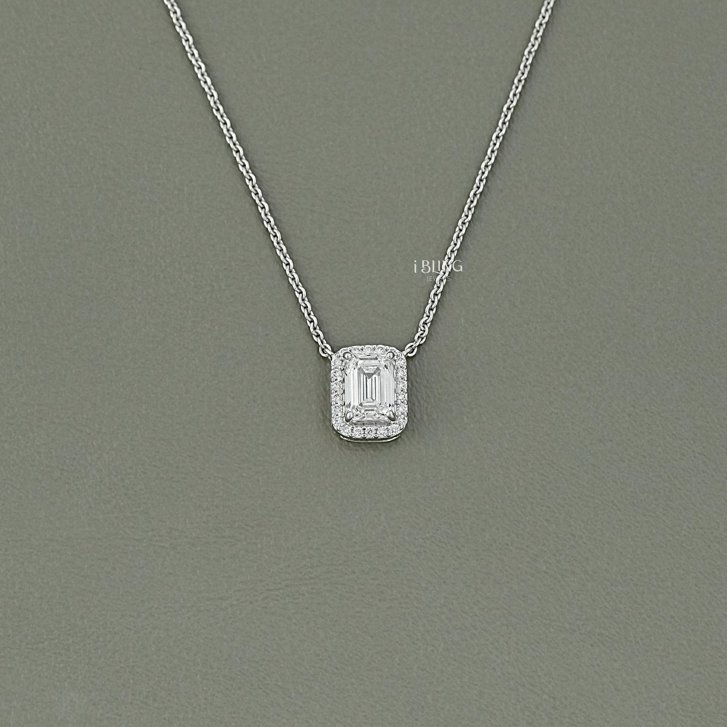 Emerald Cut Diamond Halo Pendant