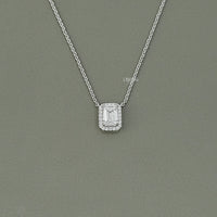Emerald Cut Diamond Halo Pendant