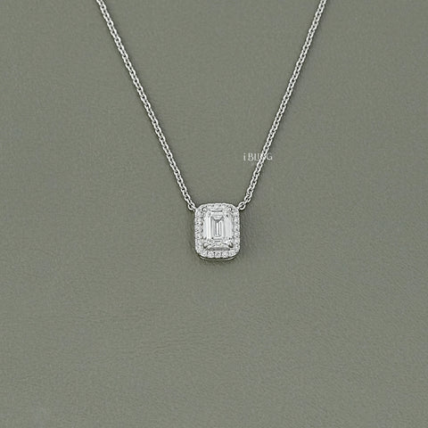 Emerald Cut Diamond Halo Pendant