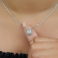 Emerald Cut Diamond Halo Pendant