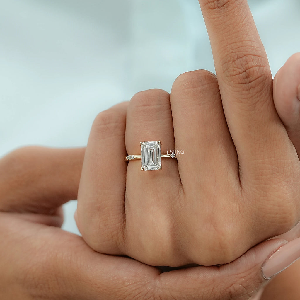 Emerald Cut Lab Grown Diamond Solitaire Accent Ring