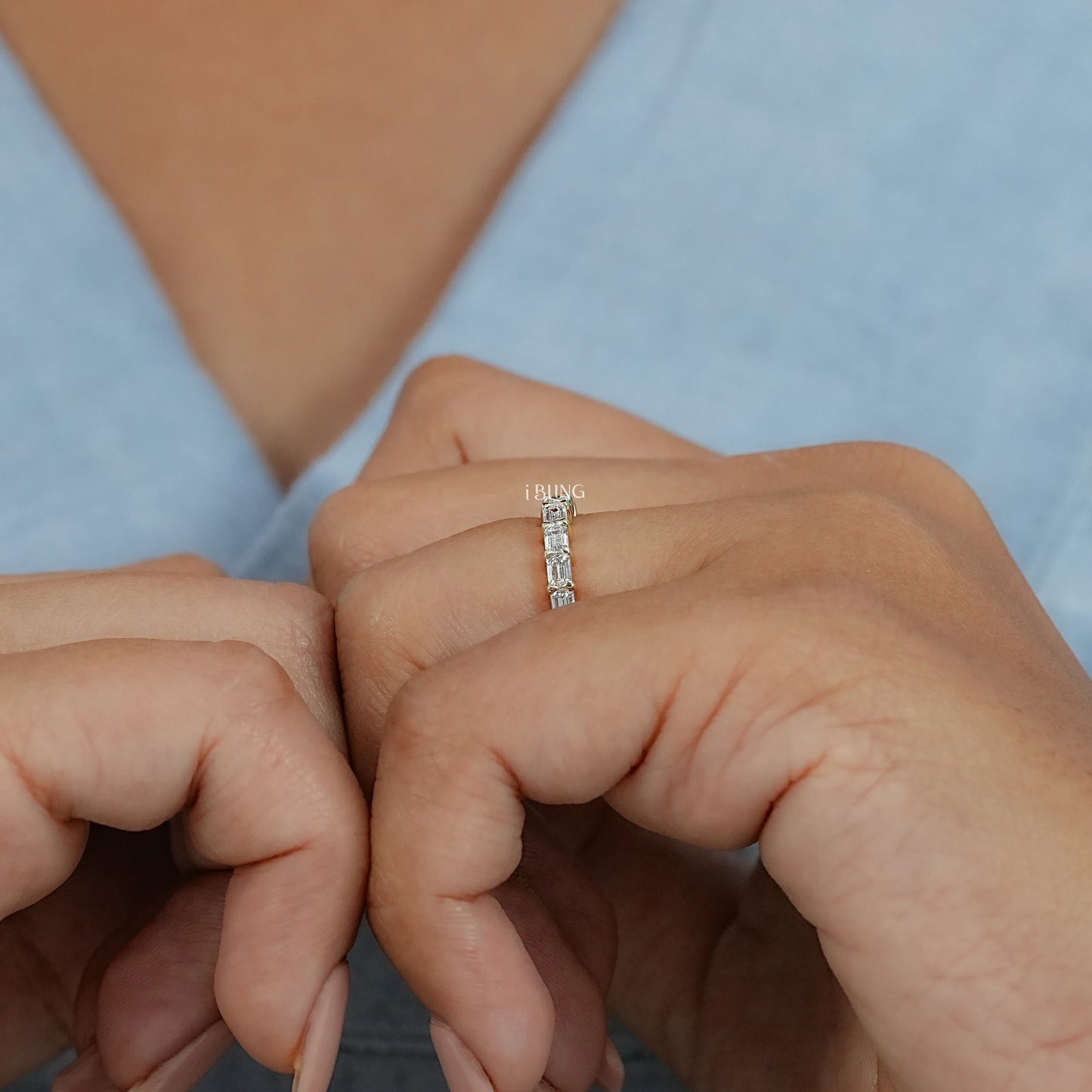 East West Emerald Cut Eternity Wedding Band