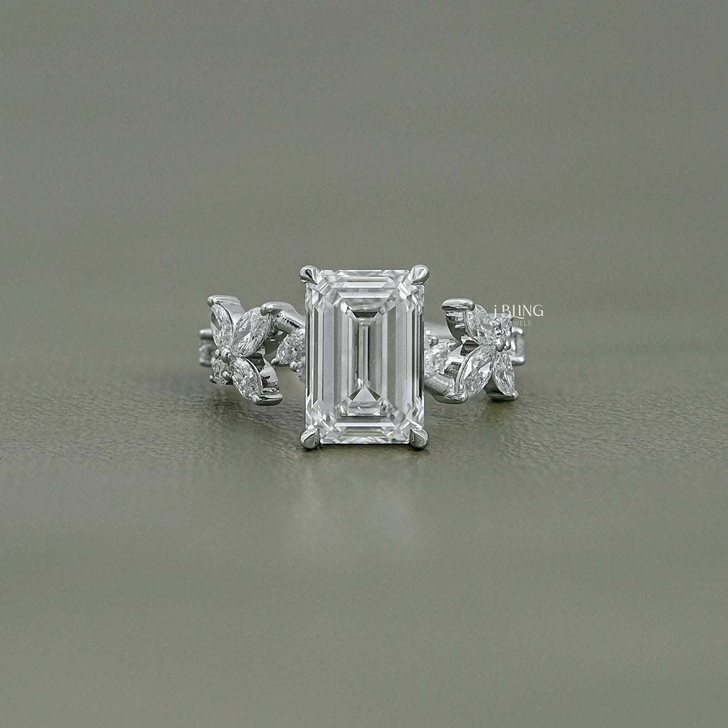 Emerald Cut Lab Grown Diamond Engagement Ring Solitaire Ring
