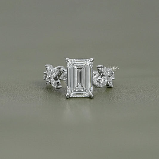 Emerald Cut Lab Grown Diamond Engagement Ring Solitaire Ring