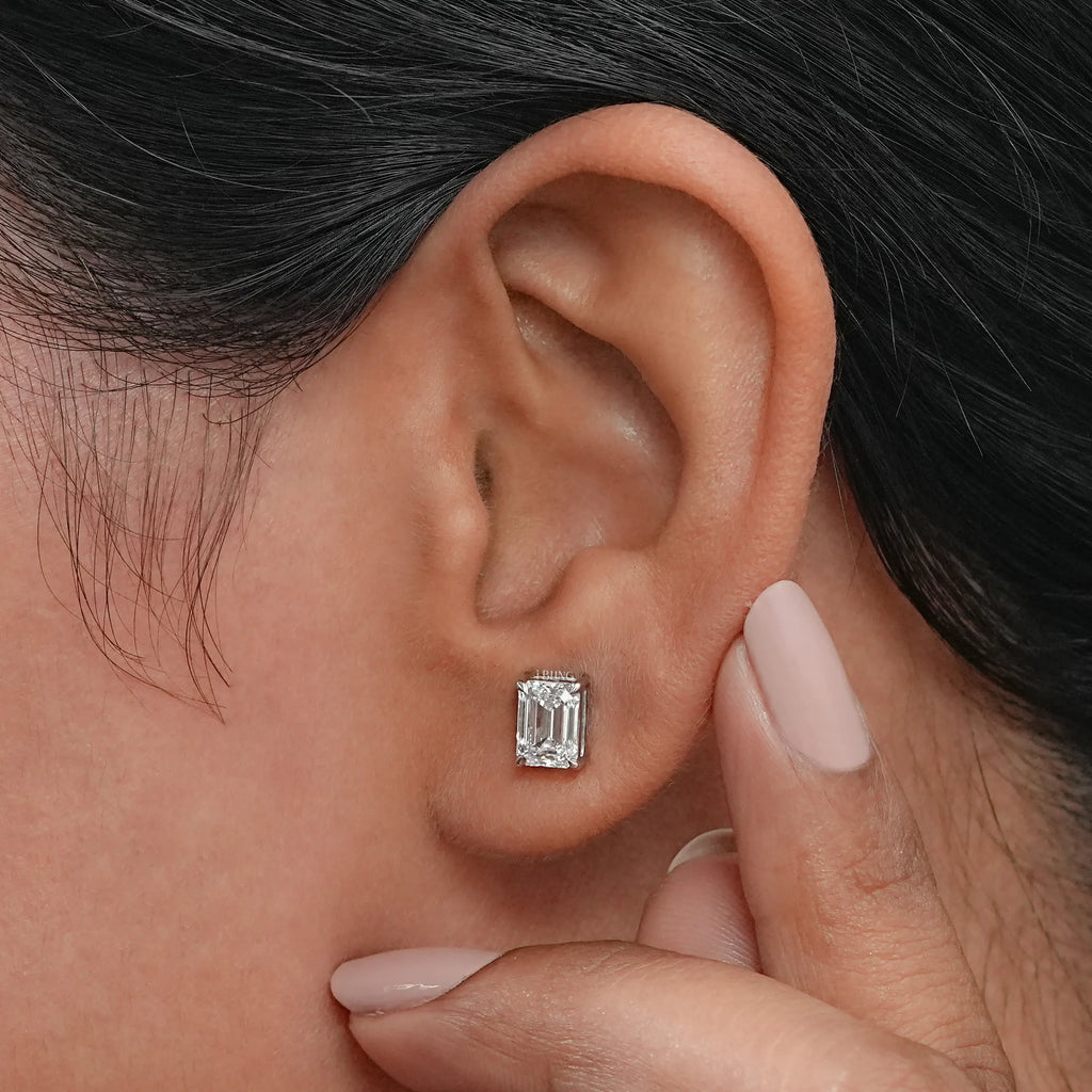 Emerald Cut Lab Grown Diamond Screw Back Earrings