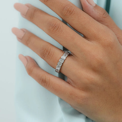 Emerald Cut Lab Diamond Bezel Set Full Eternity Band