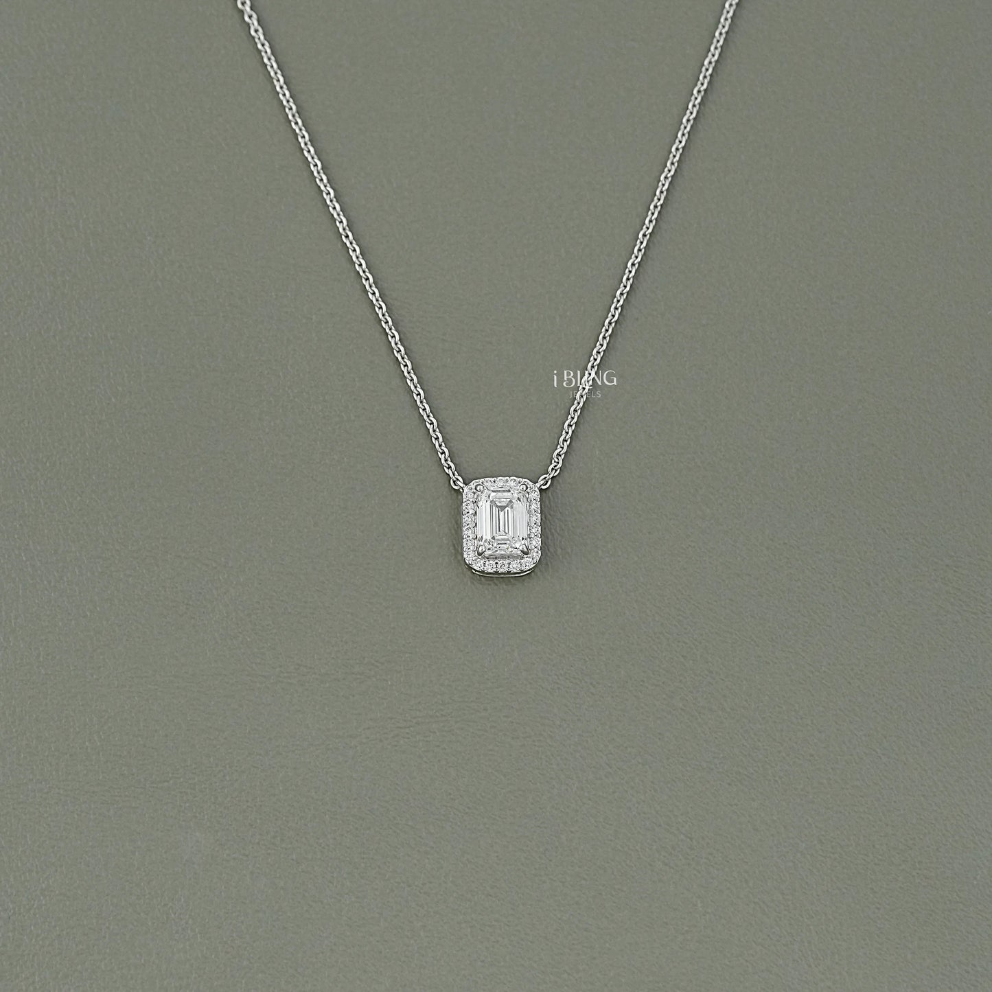 Emerald Cut Diamond Halo Pendant