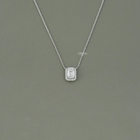 Emerald Cut Diamond Halo Pendant