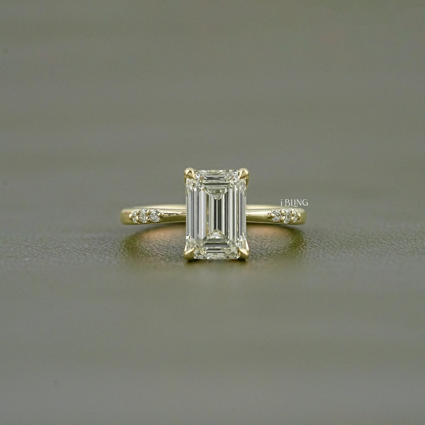 Emerald Cut Lab Grown Diamond Solitaire Accent Ring Solitaire Ring