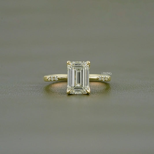Emerald Cut Lab Grown Diamond Solitaire Accent Ring Solitaire Ring