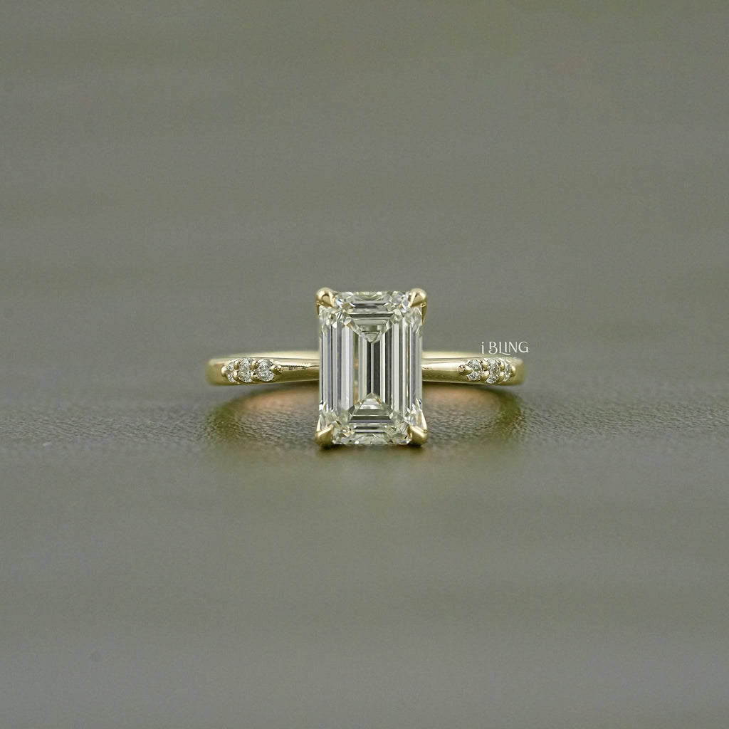 Emerald Cut Lab Grown Diamond Solitaire Accent Ring