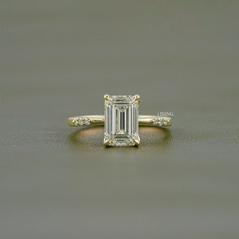 Emerald Cut Lab Grown Diamond Solitaire Accent Ring