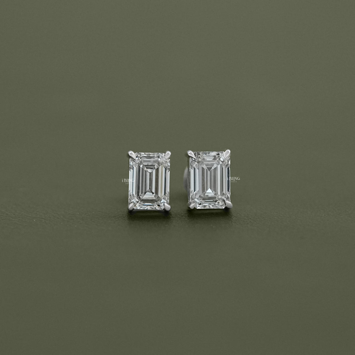 Emerald Cut Lab Grown Diamond Screw Back Earrings