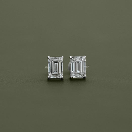 Emerald Cut Lab Grown Diamond Screw Back Earrings Stud