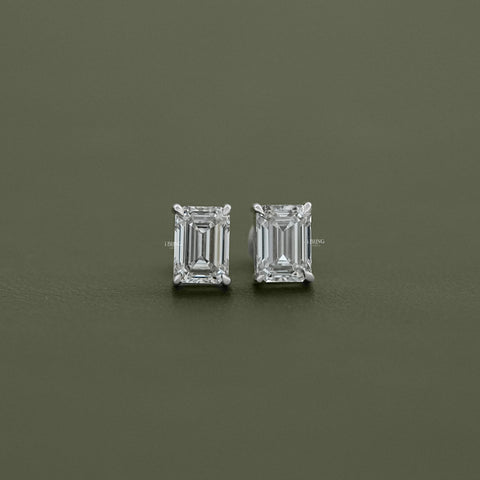 Emerald Cut Lab Grown Diamond Screw Back Earrings