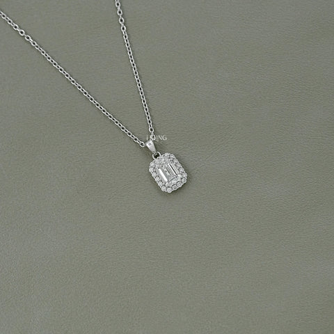 Emerald Cut Lab Grown Diamond Halo Necklace