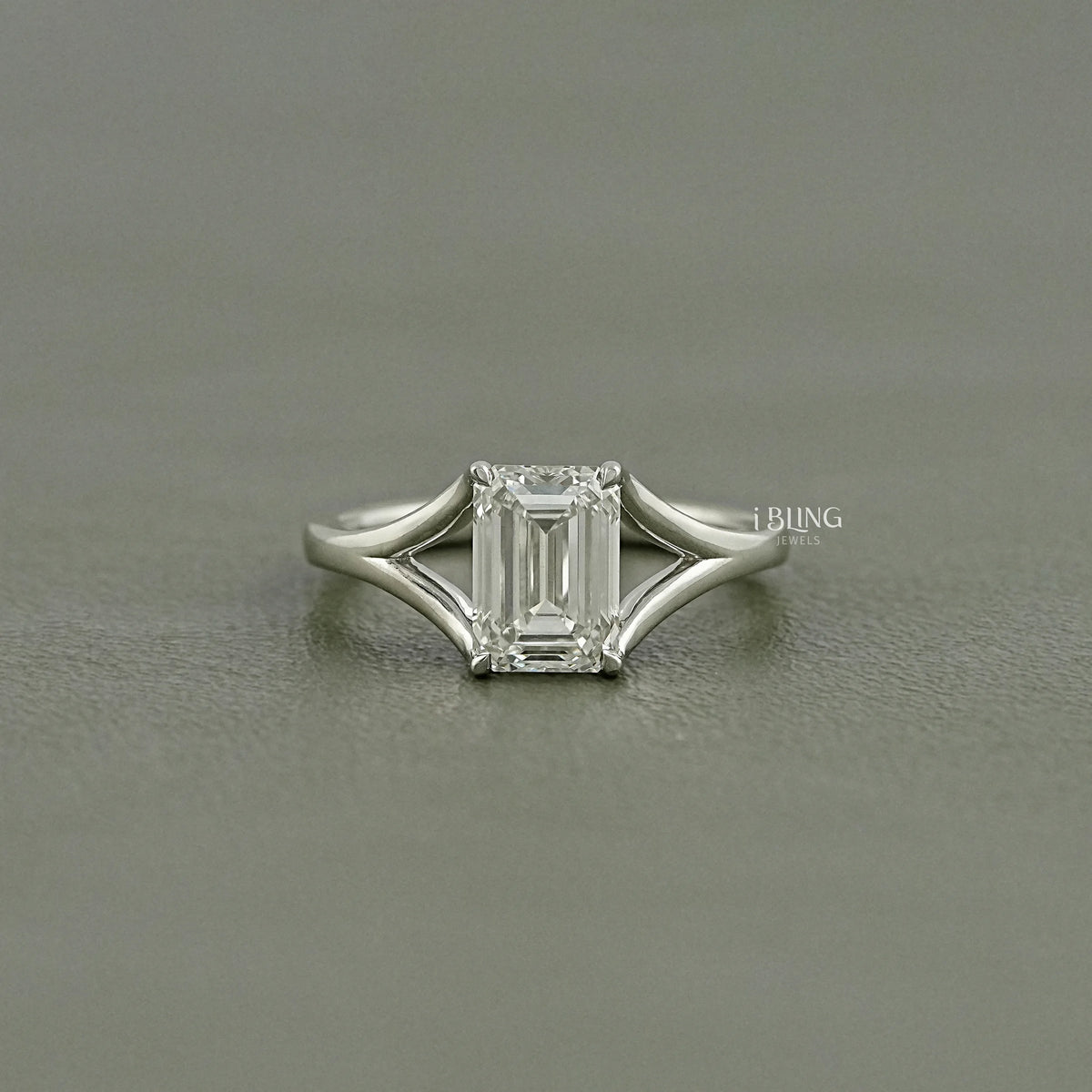 Emerald Cut Lab Diamond Solitaire Split Shank Ring