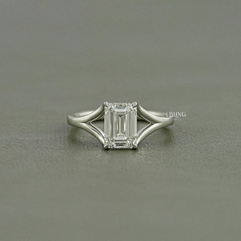 Emerald Cut Lab Diamond Solitaire Split Shank Ring