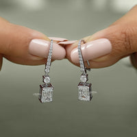 Emerald And Round Diamond Drop Earrings