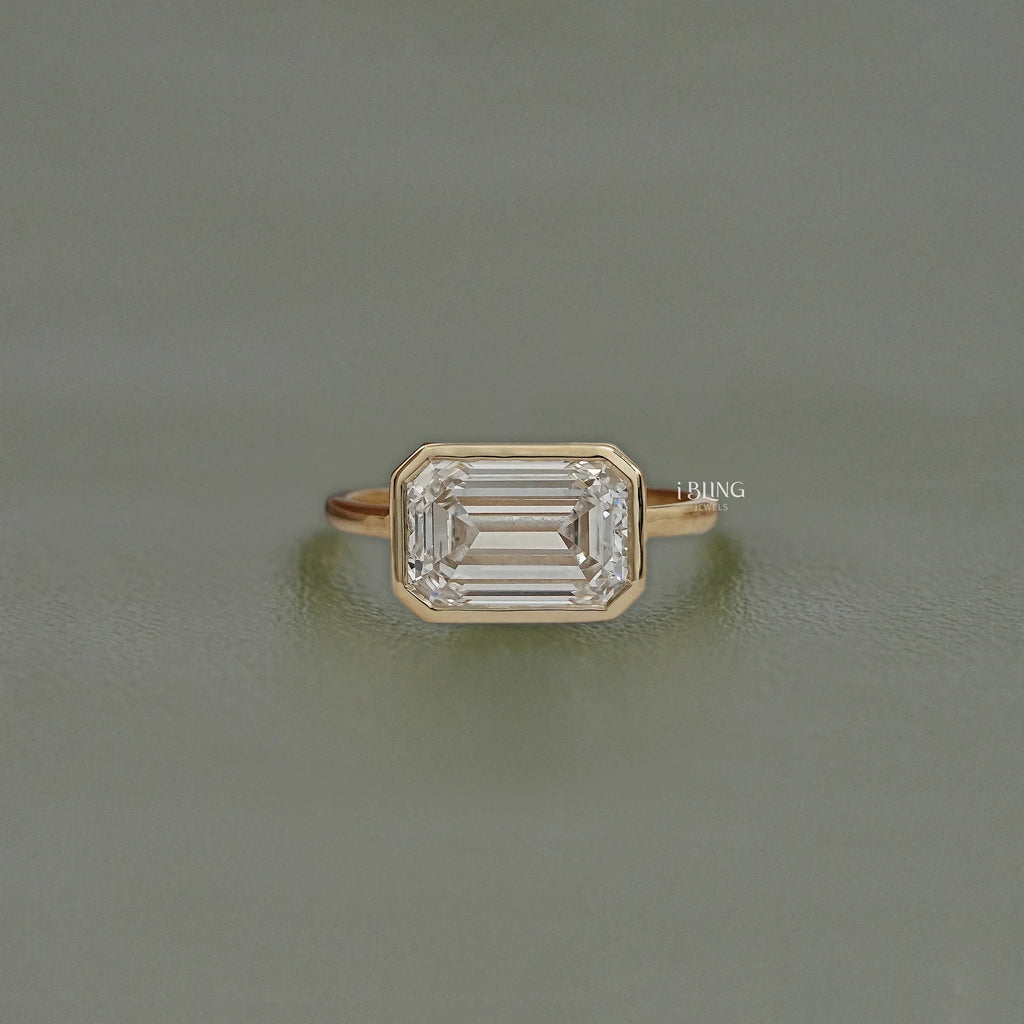 Bezel East West Set Emerald Diamond Ring