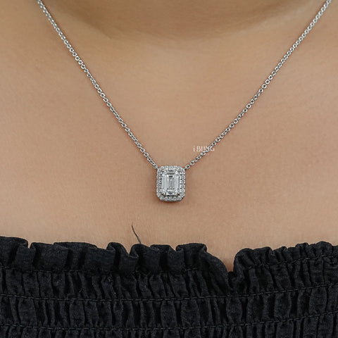 Emerald Cut Diamond Halo Pendant
