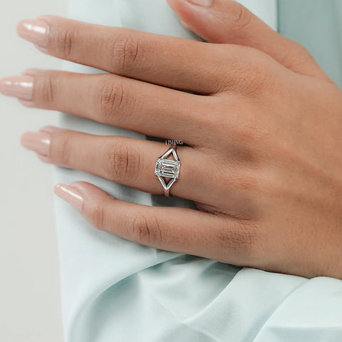 Emerald Cut Lab Diamond Solitaire Split Shank Ring