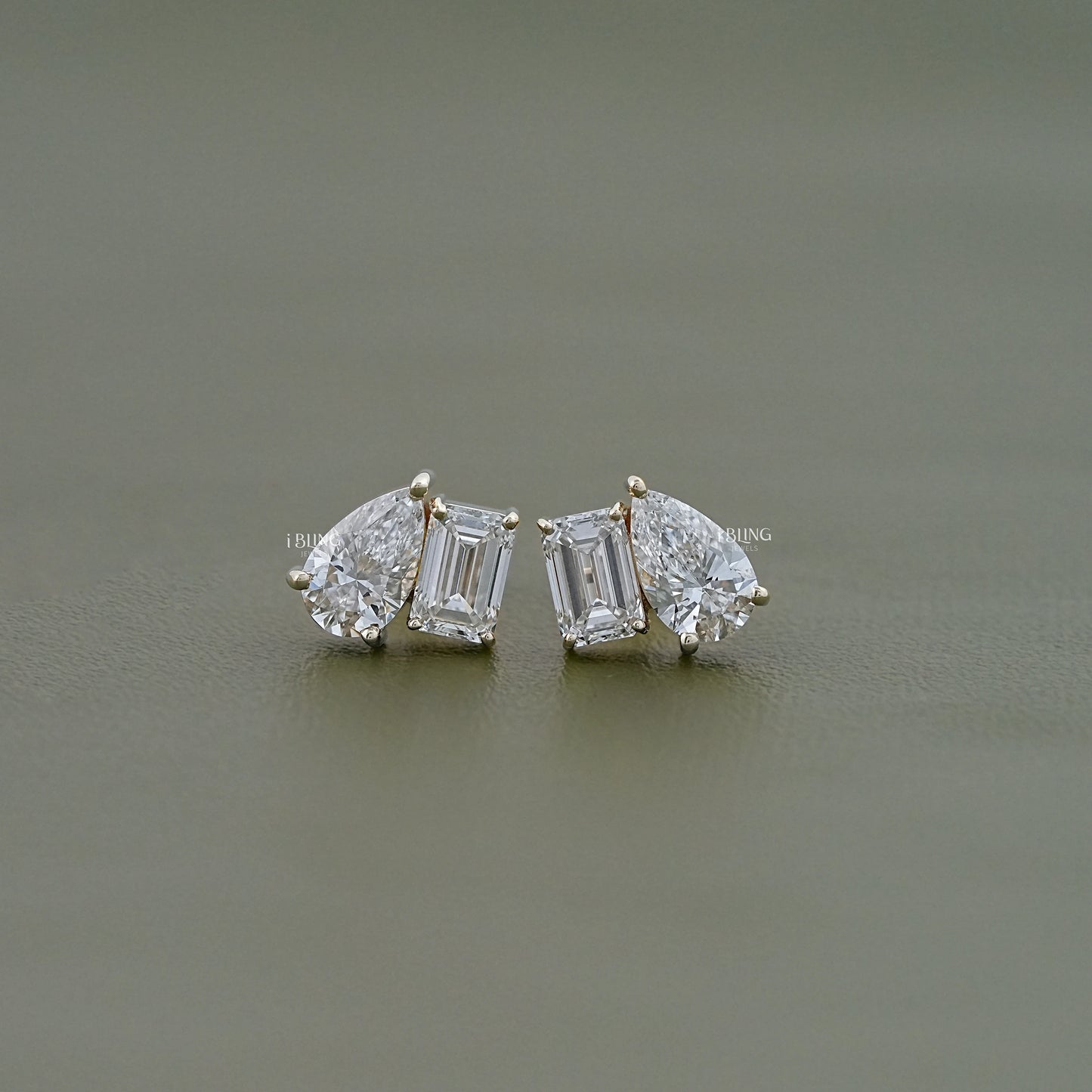 Pear And Emerald Diamond Toi Moi Stud Earrings