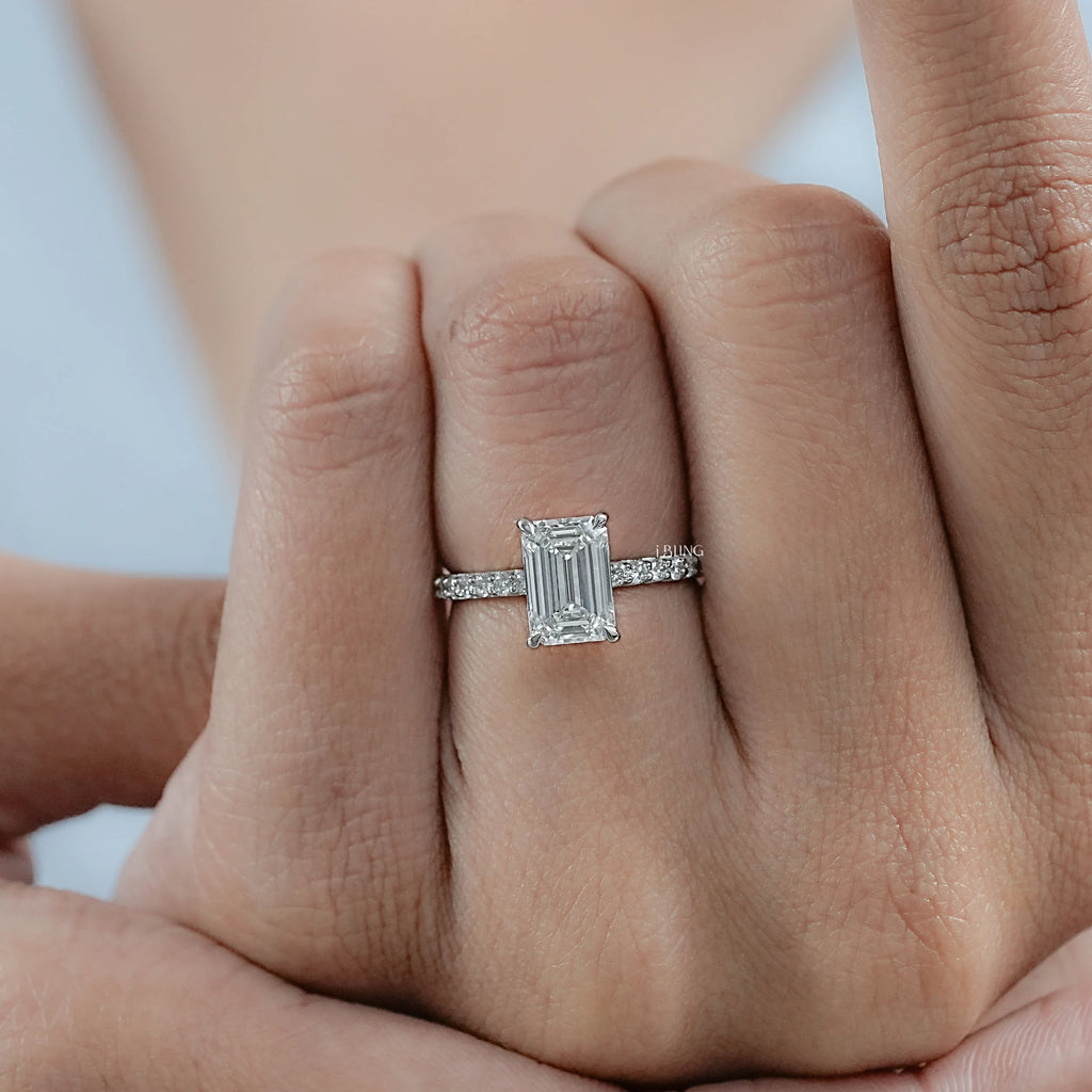 Emerald Cut Lab Grown Diamond Solitaire Accent Ring