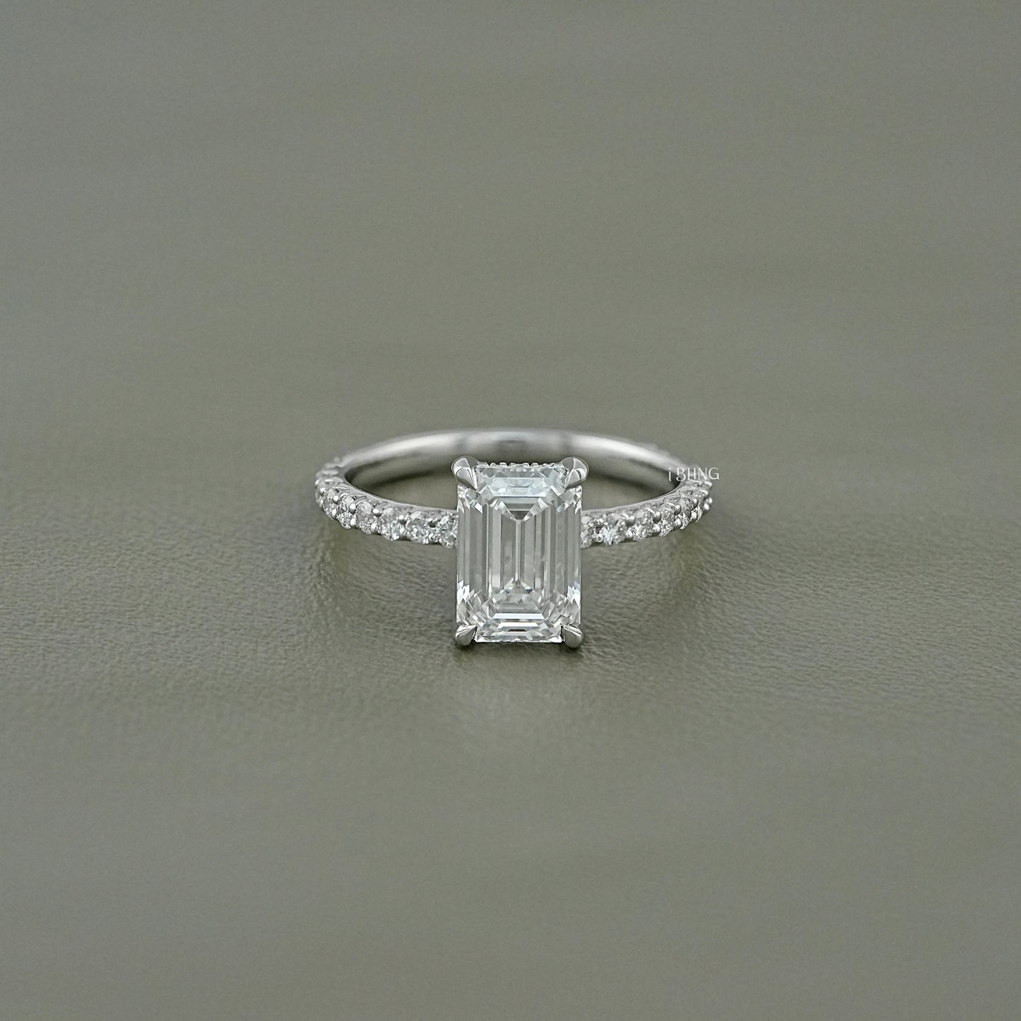 Emerald Cut Lab Grown Diamond Solitaire Accent Ring