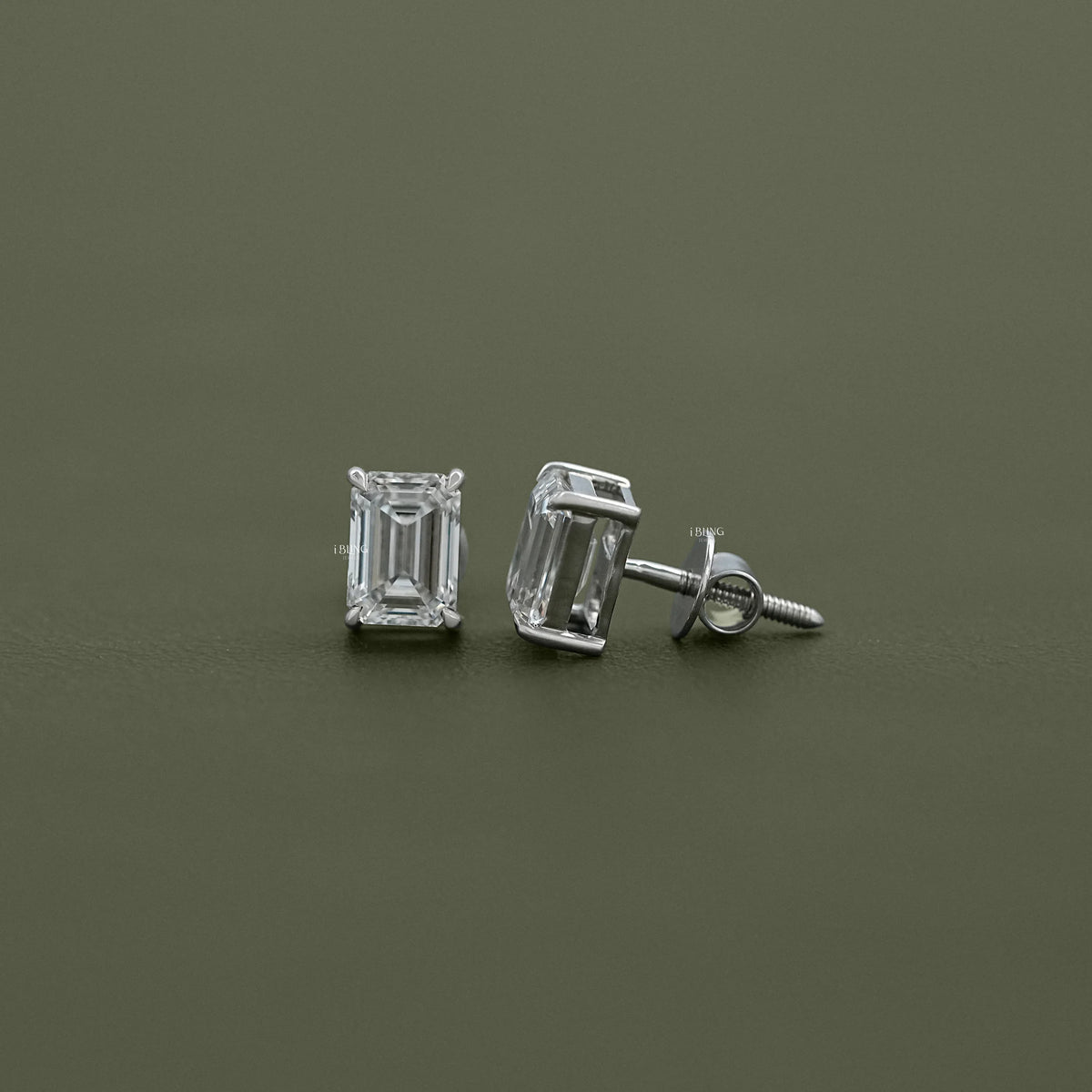 Emerald Cut Lab Grown Diamond Screw Back Earrings