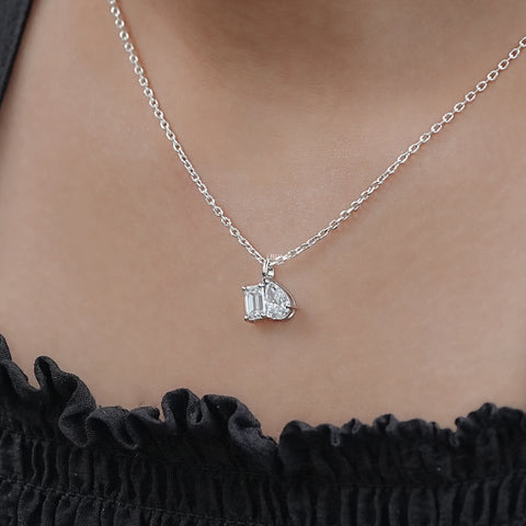 Two Stone Emerald & Pear Lab Diamond Necklace