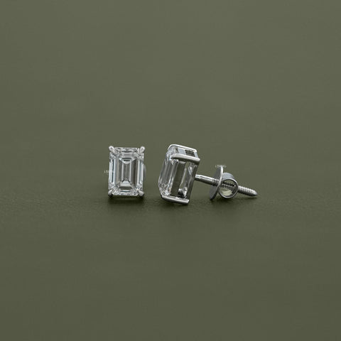 Emerald Cut Lab Grown Diamond Screw Back Earrings