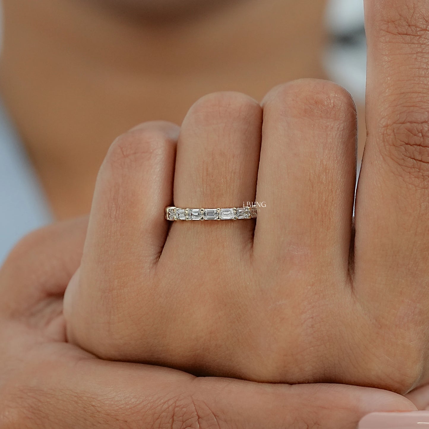 East West Emerald Cut Eternity Wedding Band