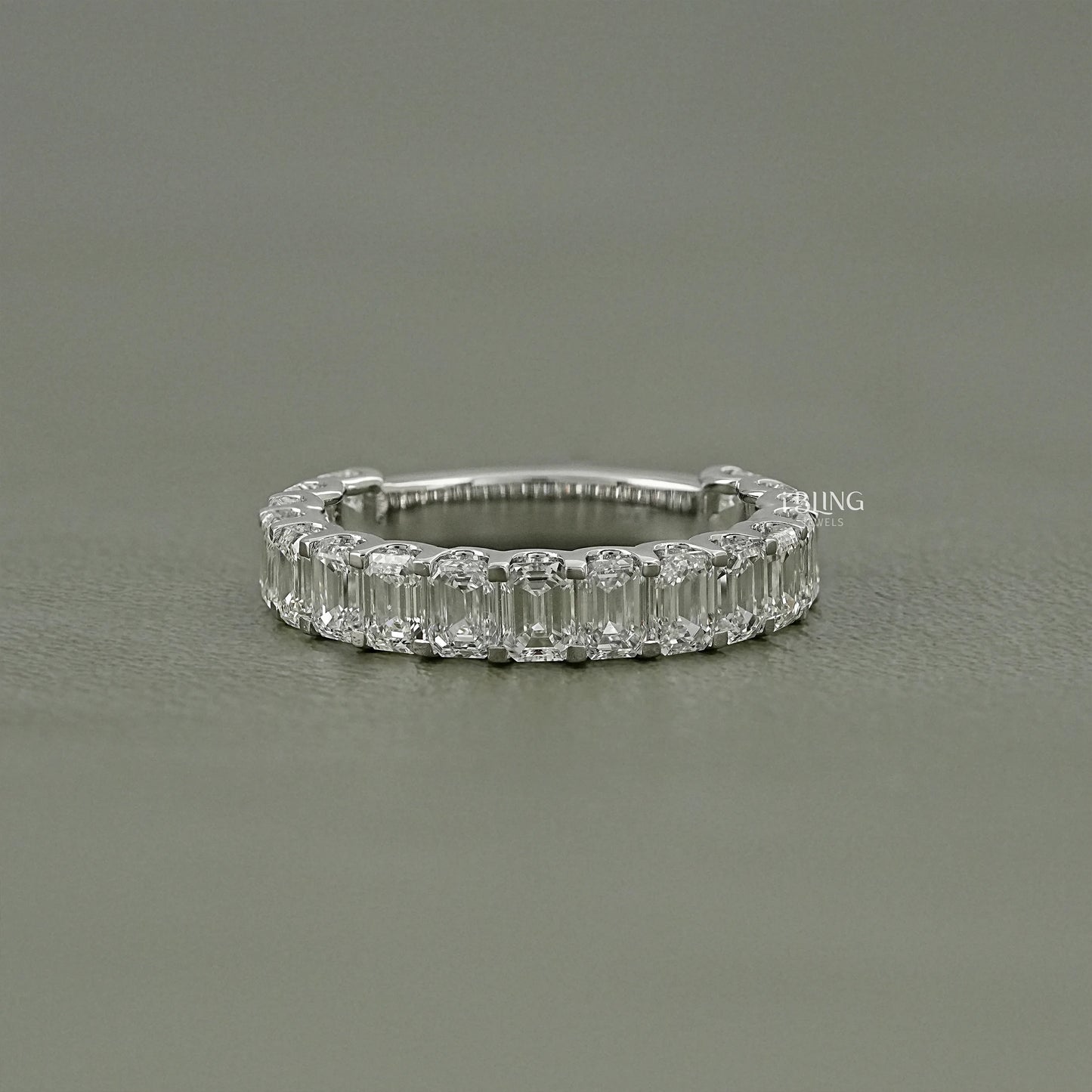 Emerald Cut Lab Diamond Half Eternity Wedding Band Half Eternity