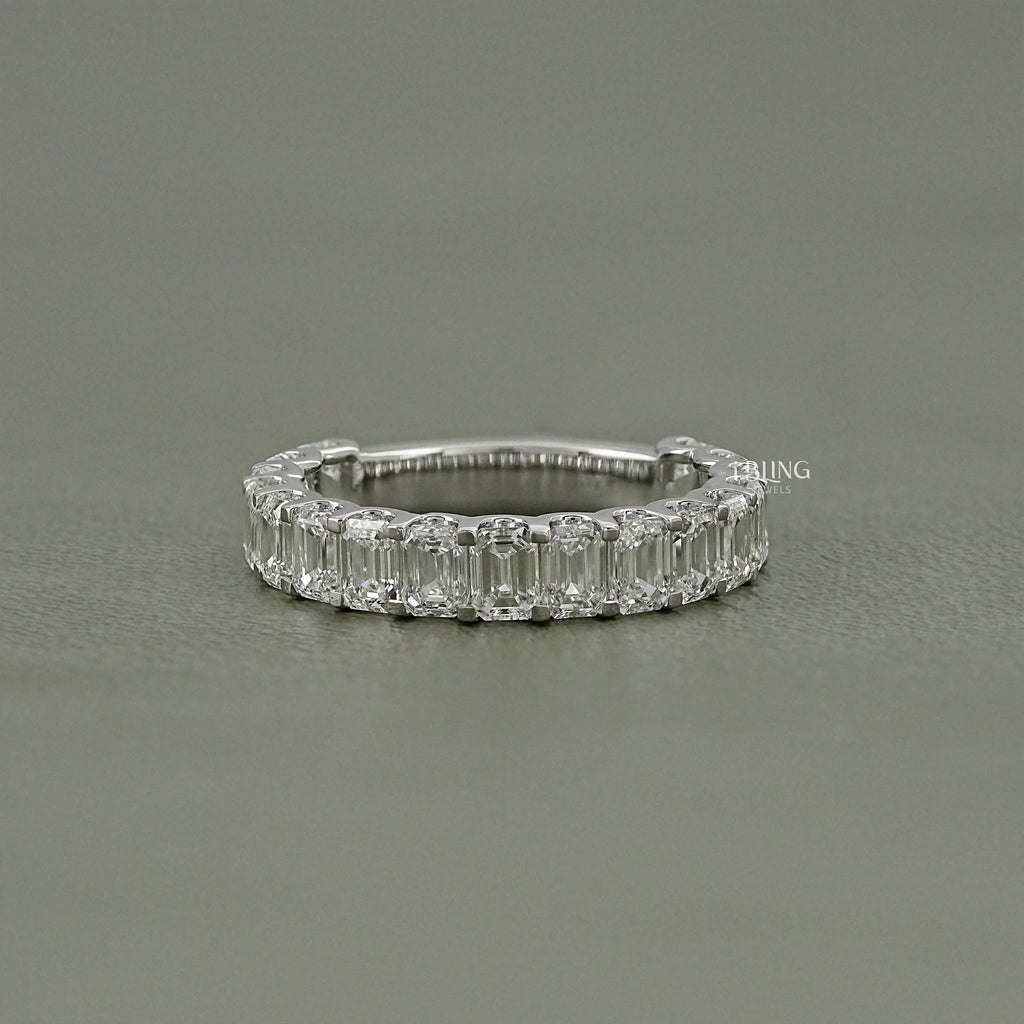 Emerald Cut Lab Diamond Half Eternity Wedding Band