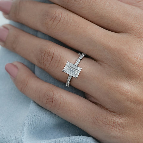 Emerald Cut Lab Grown Diamond Solitaire Accent Ring