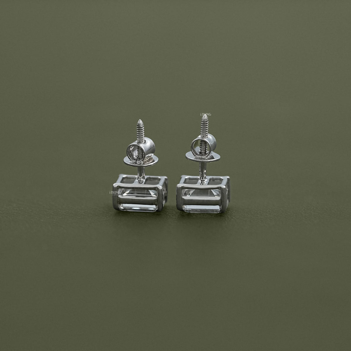 Emerald Cut Lab Grown Diamond Screw Back Earrings