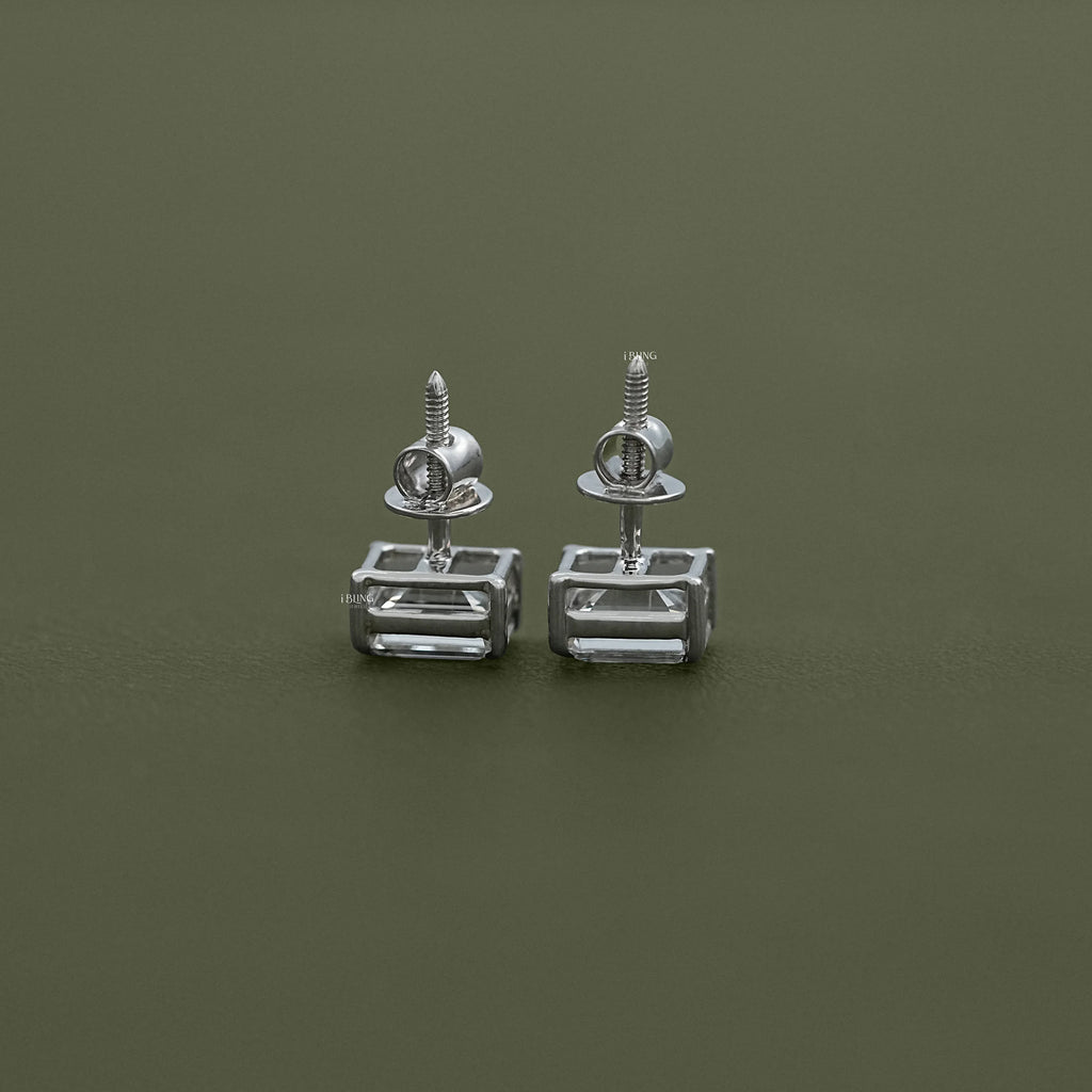 Emerald Cut Lab Grown Diamond Screw Back Earrings