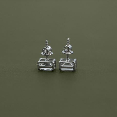 Emerald Cut Lab Grown Diamond Screw Back Earrings