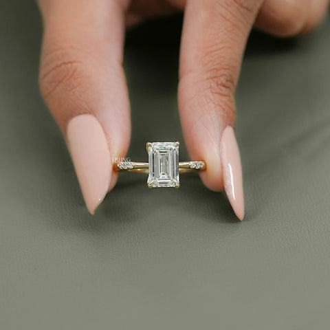 Emerald Cut Lab Grown Diamond Solitaire Accent Ring