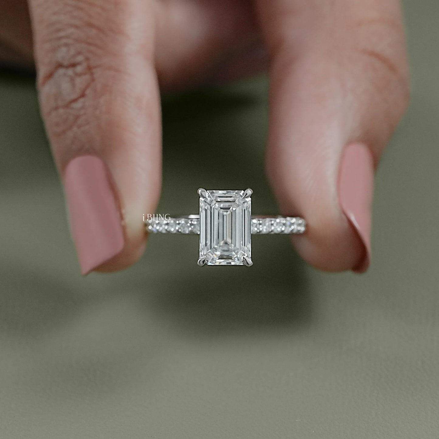 Emerald Cut Lab Grown Diamond Solitaire Accent Ring