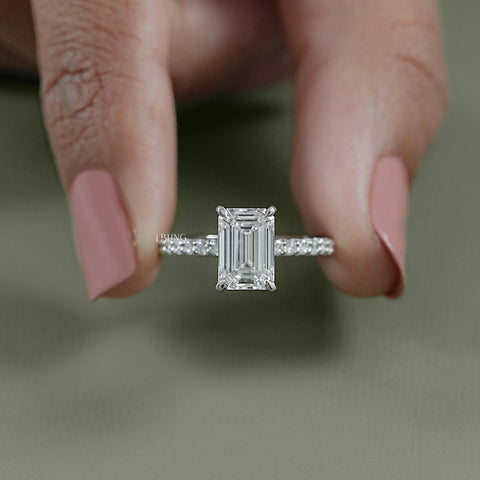 Emerald Cut Lab Grown Diamond Solitaire Accent Ring