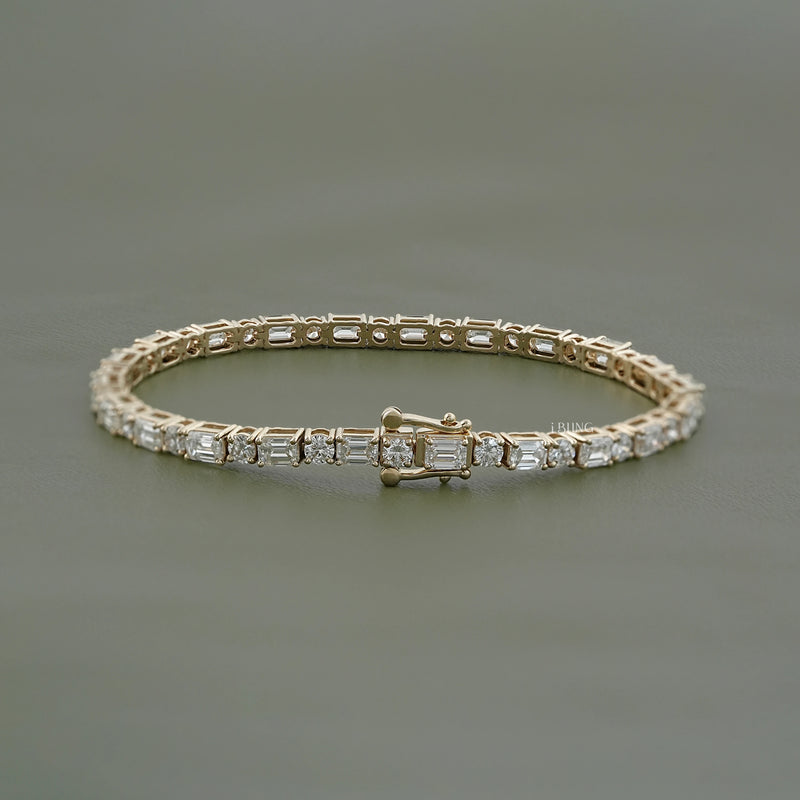 Emerald & Round Cut Lab Diamond Tennis Bracelet