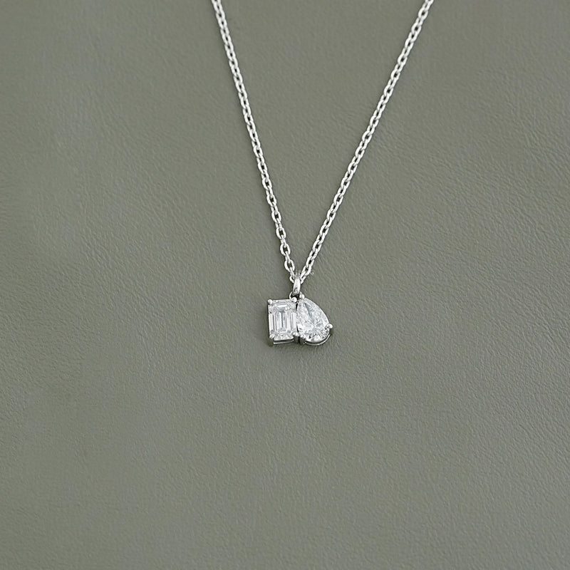 Two Stone Emerald & Pear Lab Diamond Necklace
