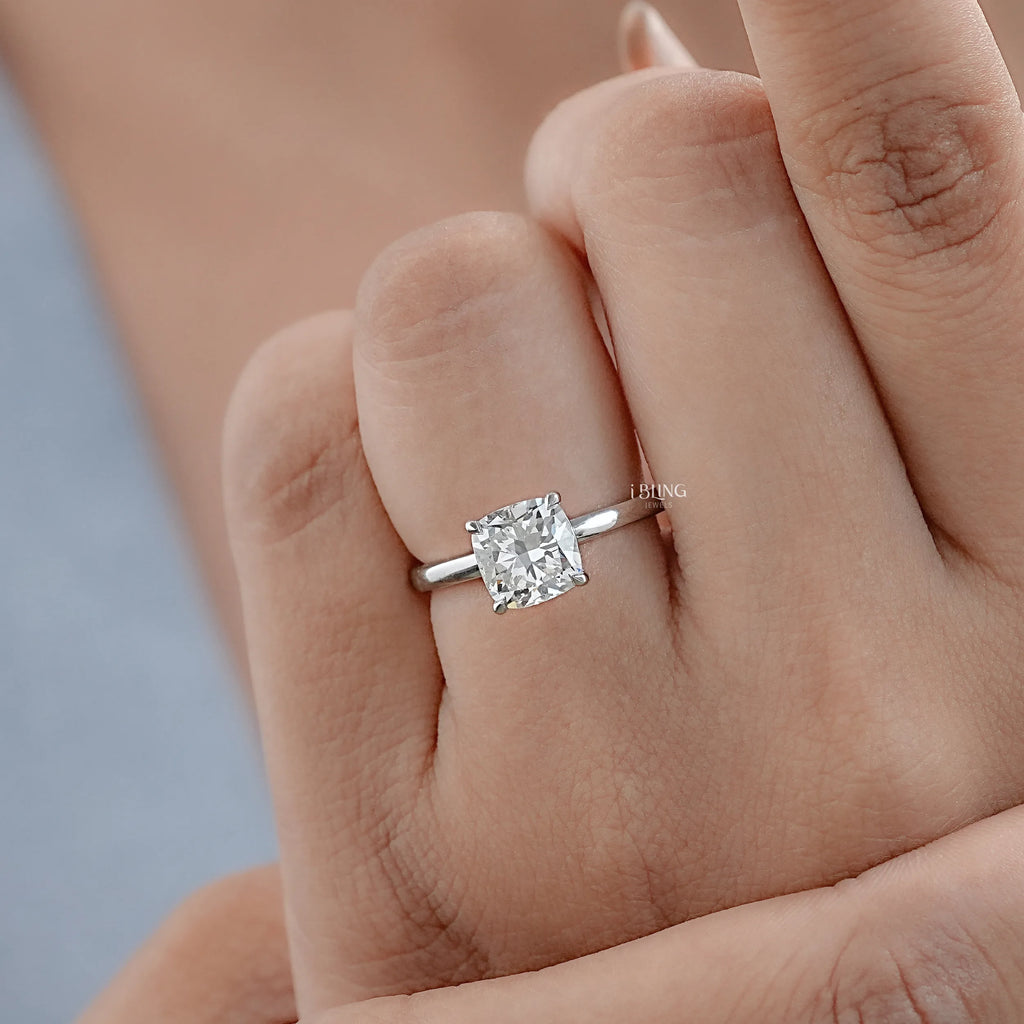 Cushion Cut Lab Diamond Solitaire Engagement Ring